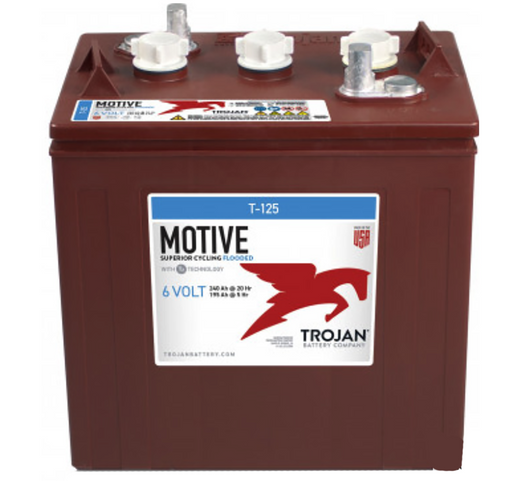 Trojan T-125 — 6 Volt, Size GC2, 240AH Deep Cycle Flooded Battery Or Equivalent Model