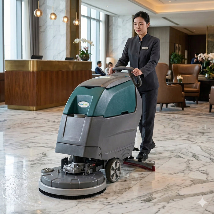 Walk Behind Floor Scrubber, 20", 12.5 Gallon, Battery, Pad Assist, Disk, 2/2/1 Warranty, Lifetime Warranty On Vacuum Motor
