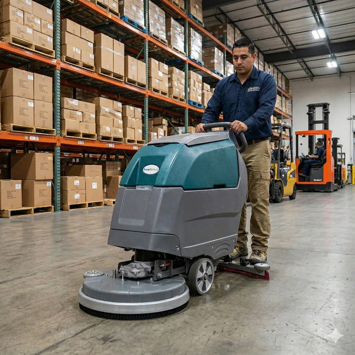 Walk Behind Floor Scrubber, 20", 12.5 Gallon, Battery, Pad Assist, Disk, 2/2/1 Warranty, Lifetime Warranty On Vacuum Motor