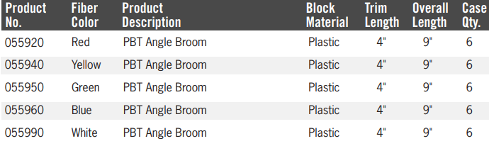 Angle Brooms, Available in 5 Different Colors, 9" Length, 6 Per Case
