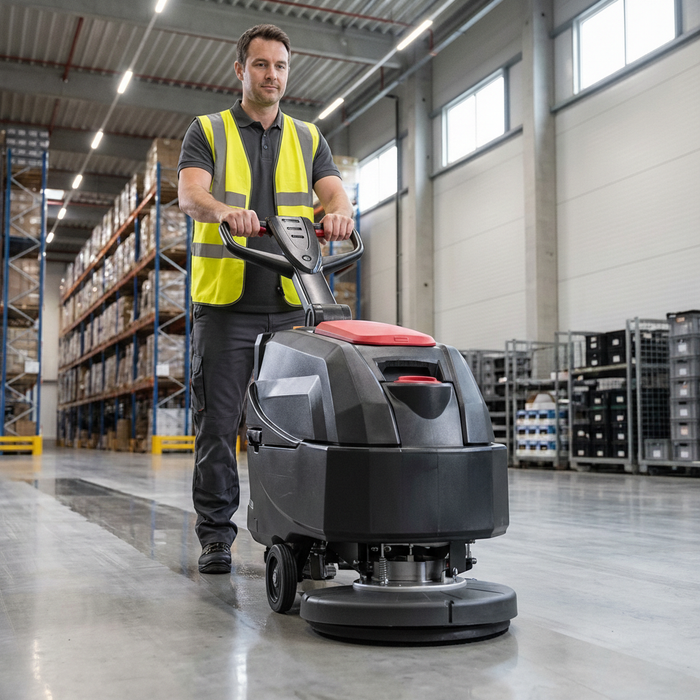 Walk Behind Floor Scrubber, 17", 9 Gallon, Electric, Pad Assist, Disk, 3 Year Warranty