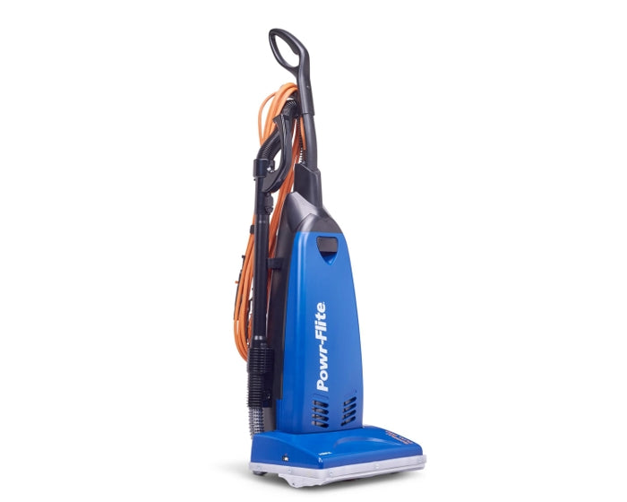 Powr-Flite Borelli Dual Pro, Upright Vacuum, 14", 3.8QT, Bagged or Bagless, Dual Motor, 60' Quick Change Cord, With Tools, HEPA, Operating Weight of 20.9lbs