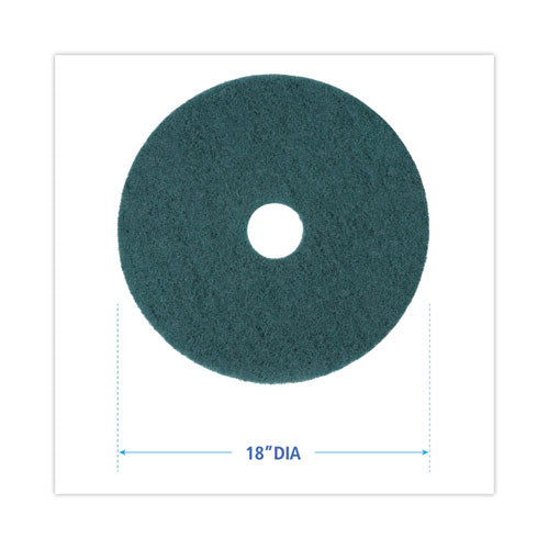Heavy-duty Scrubbing Floor Pads, 18" Diameter, Green, 5/carton