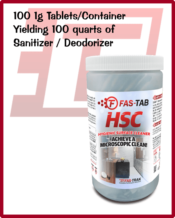 Fas-Tab HSC ClO2 Sanitizing & Deodorizing Tablets (100/jar, yielding 100 RTU Quarts)